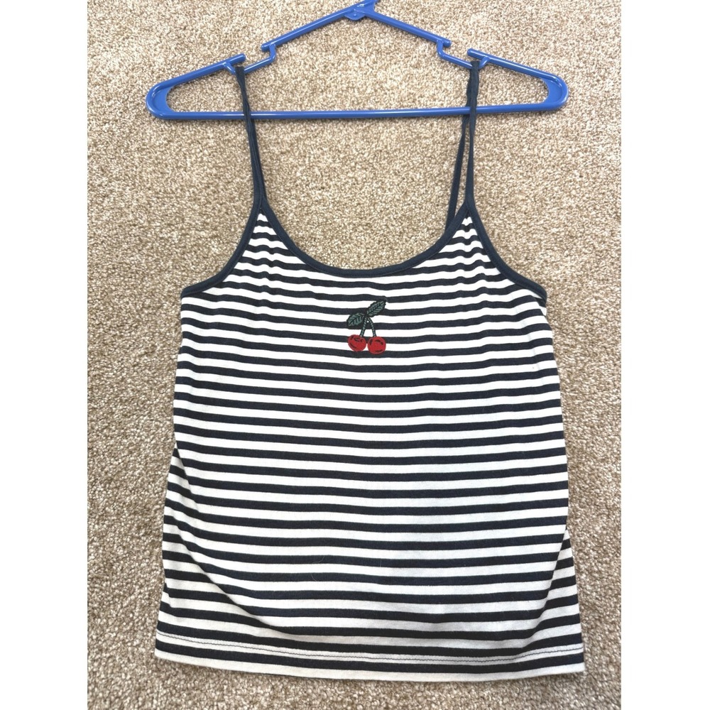 Urban Outfitters Womens Navy White Striped Embroidered Cherry Cami Tank Top M